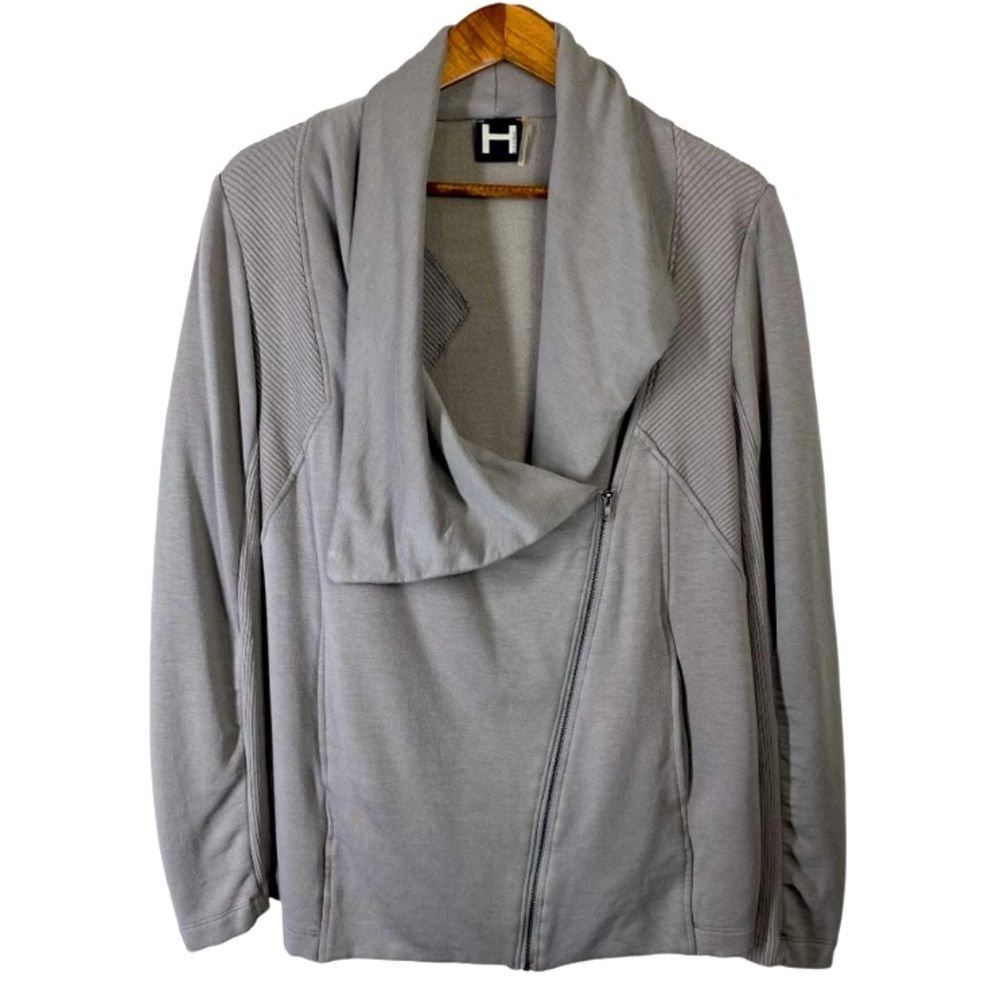 H by Bordeaux Grey Long Sleeve Asymmetrical Cozy Sweater Jacket size Large